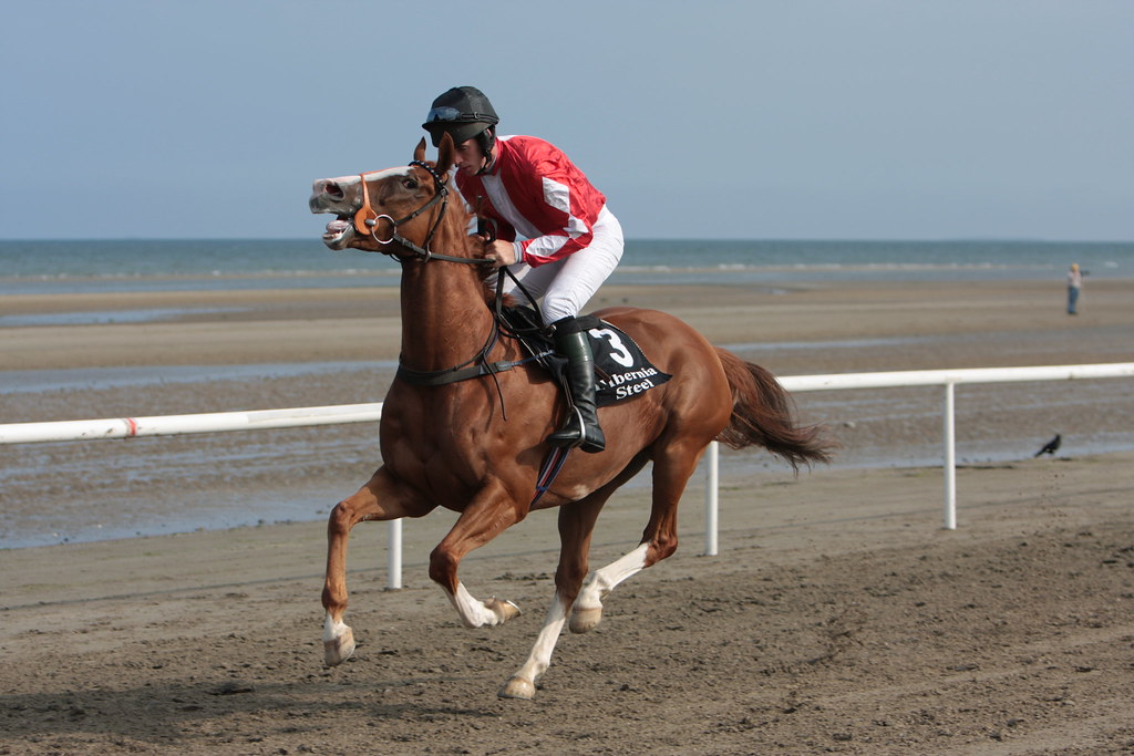 Nervous horse with jockey