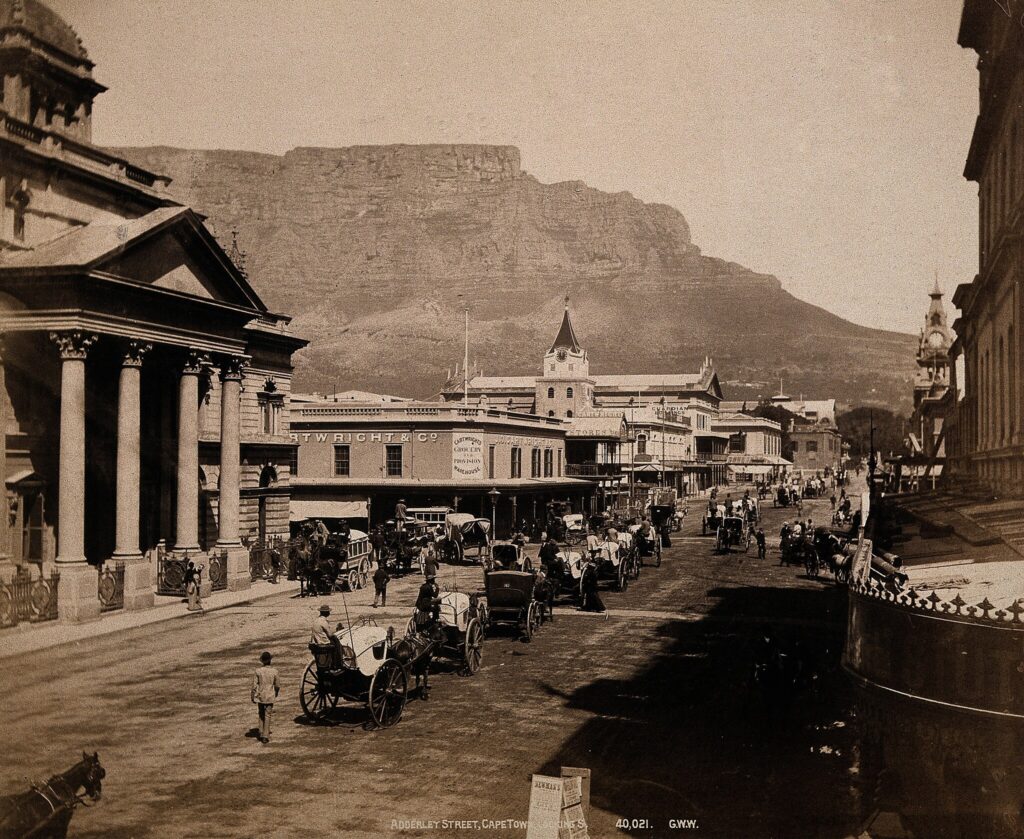 Cape Town, South Africa; horses and carriages on Adderley St Wellcome