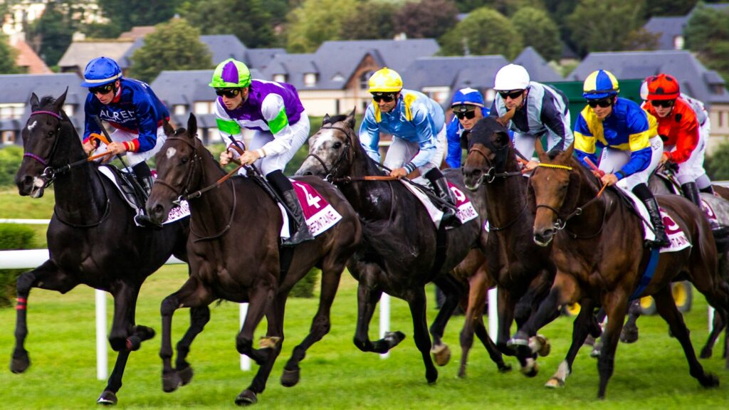 group of people riding horses