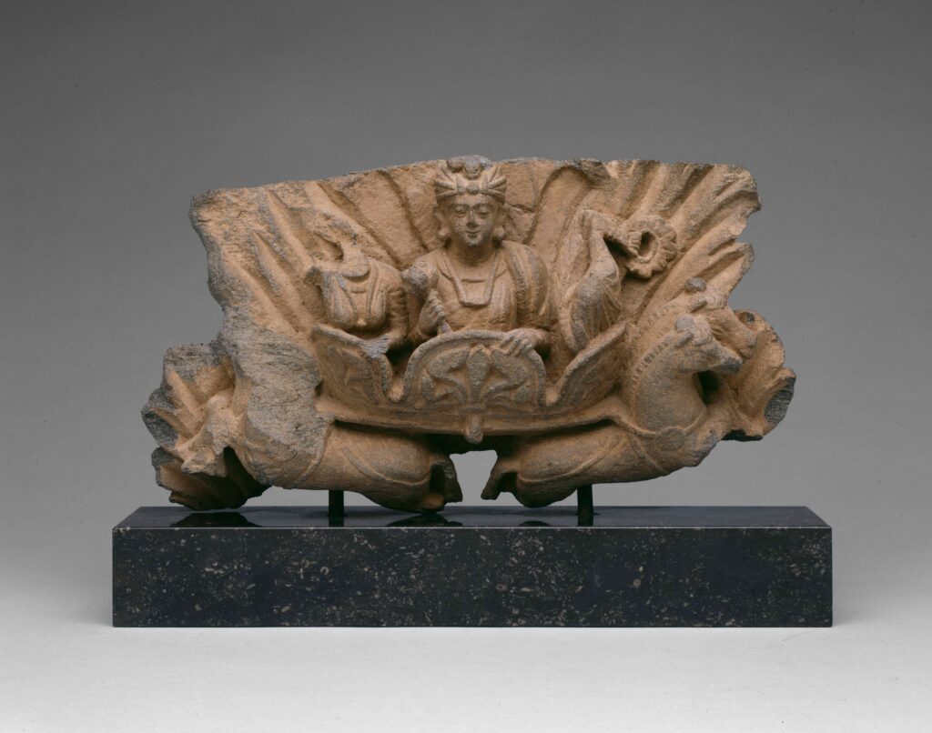 Corinthian capital with Sun God Surya riding a chariot