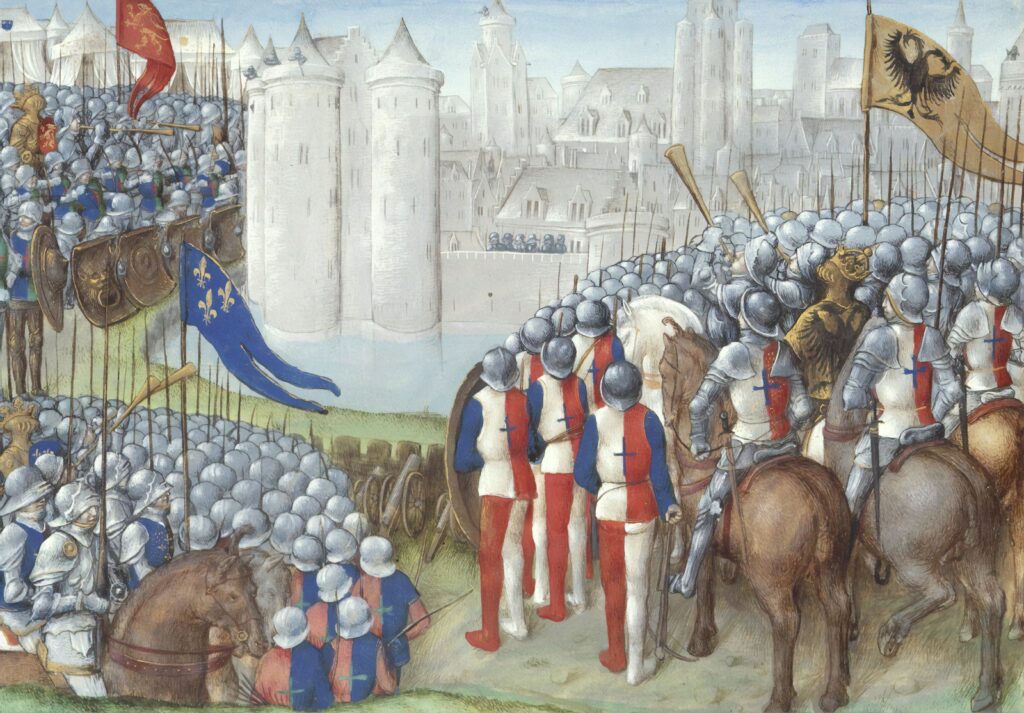Soldiers beside castle painting
