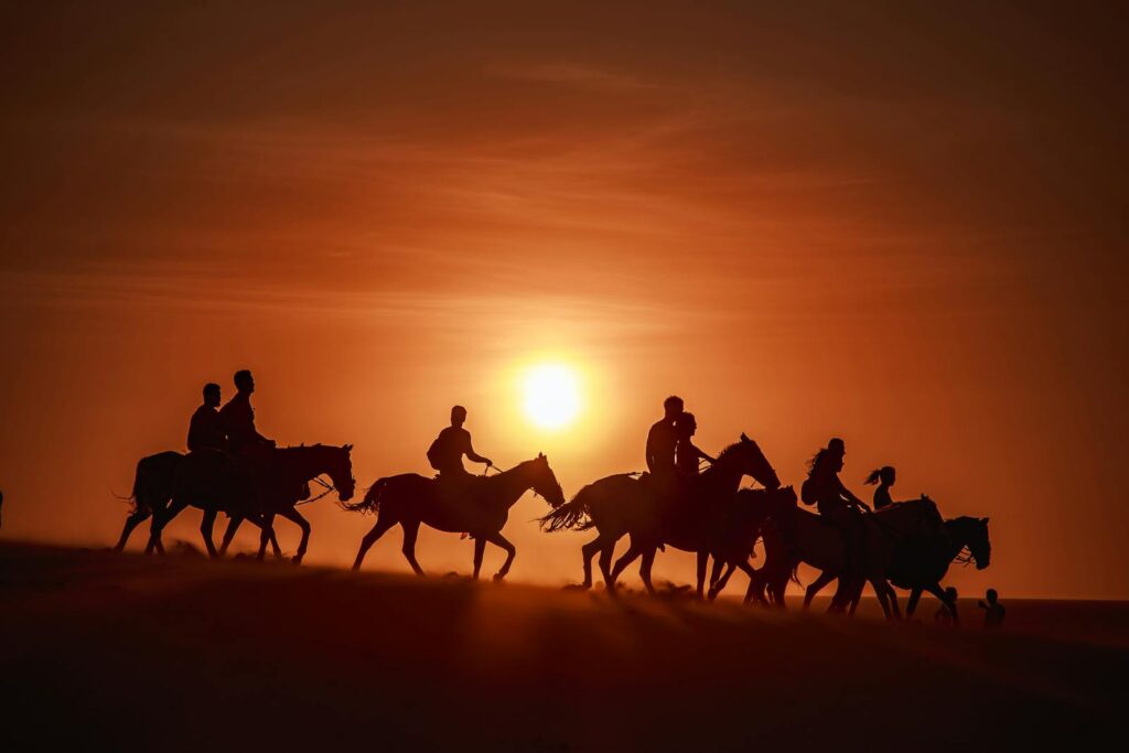 Group of horse riders silhouette