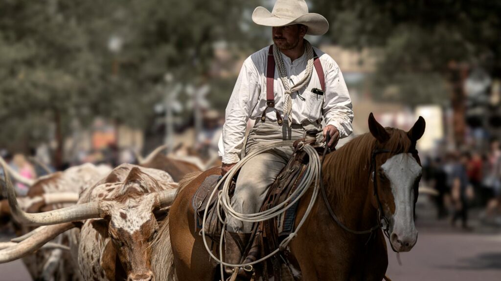 Cowboy on horseback herding