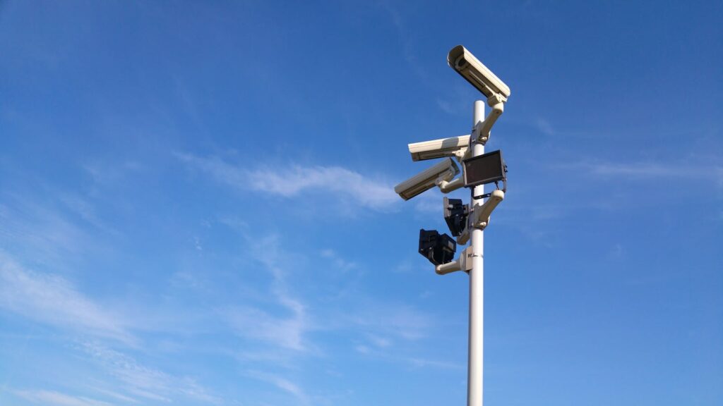 Multiple security cameras on a pole