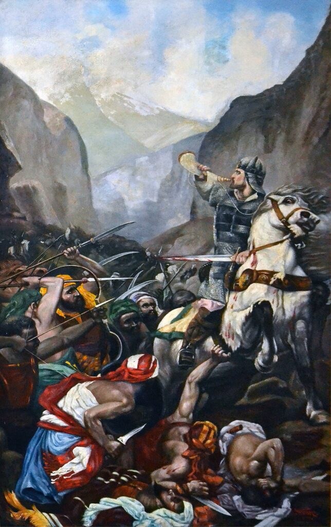 Scene from The Song of Roland, Roland at the Battle of Roncesvalles painting by Wolf von Bibra (1862-1922)