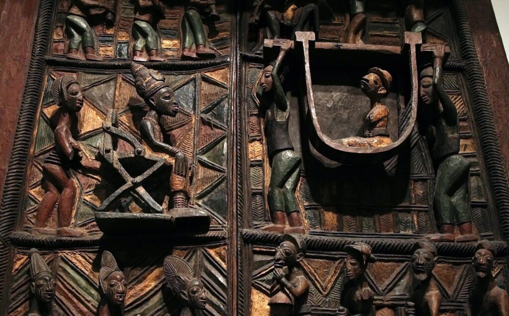 Yoruba door, wood carvings; used to record events c. 1910