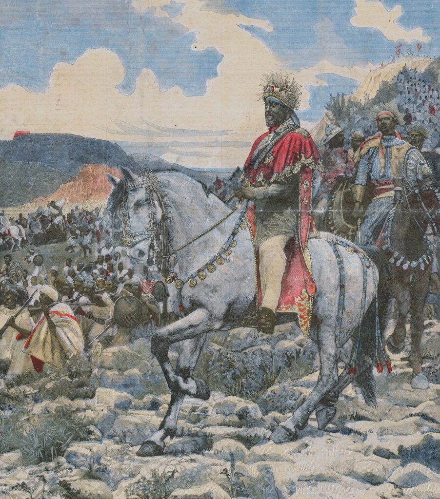 Emperor Menelik II at the Battle of Adwa. Le Petit Journal, 1898