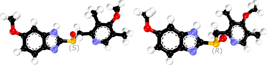 Ball-and-stick models of the enantiomers of omeprazole