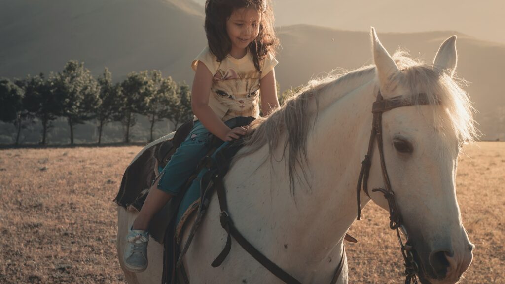 woman in white shirt riding white horse during daytime