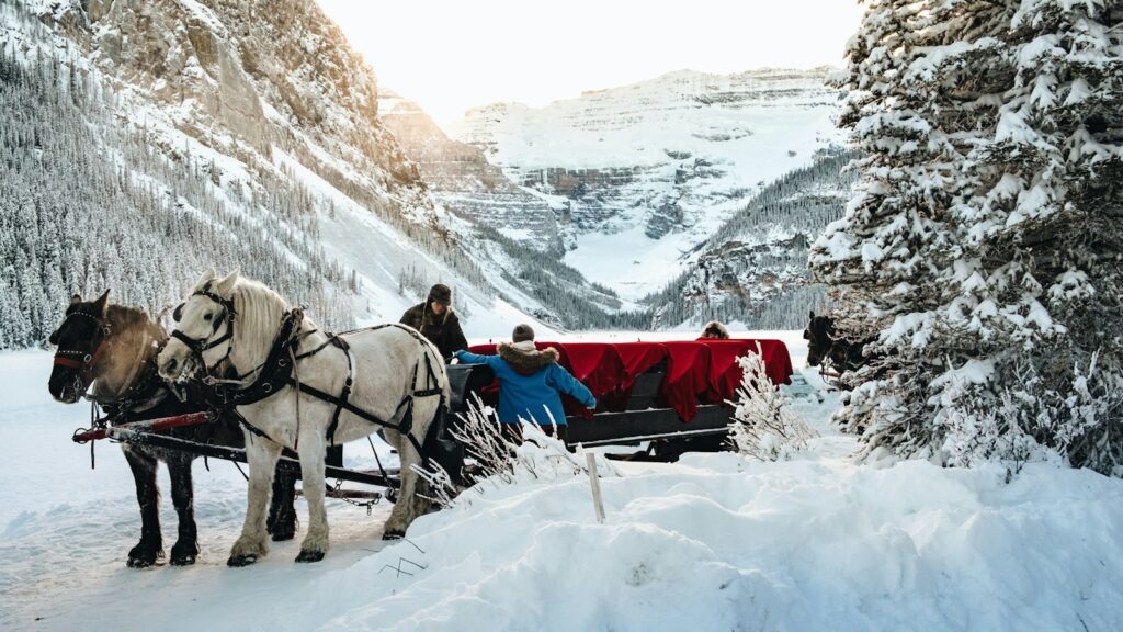 men's standing beside two horses near mountain during daytime