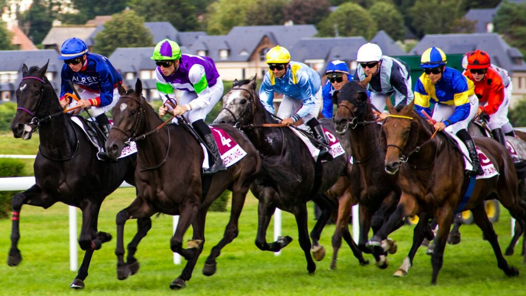 group of people riding horses