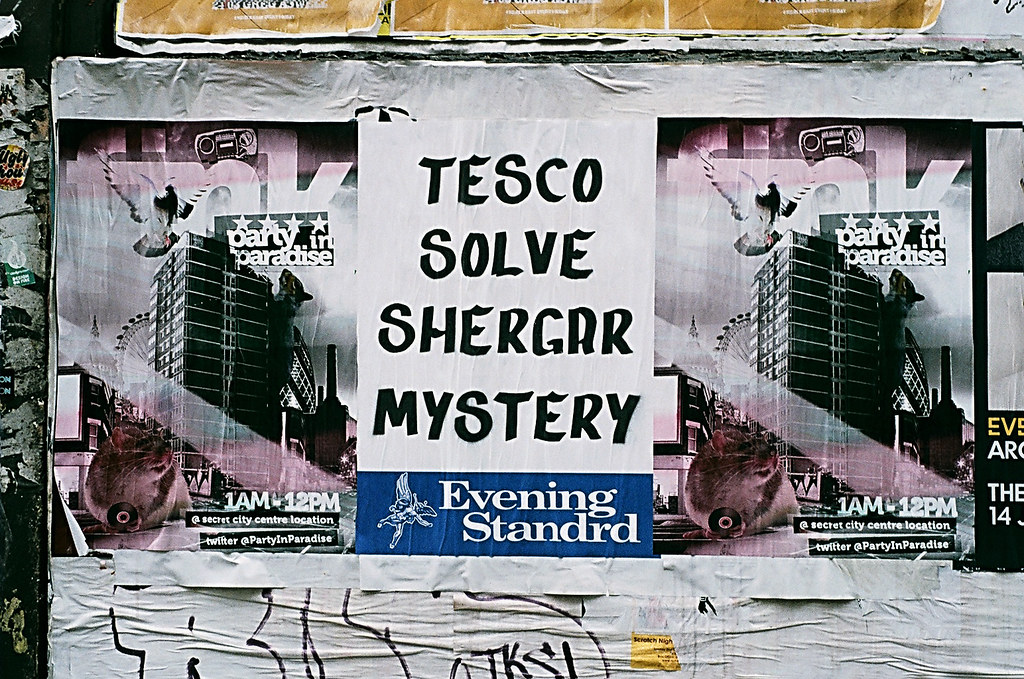 Tesco Solve Shergar Mystery, poster, Redchurch Street, Hackney, London, UK