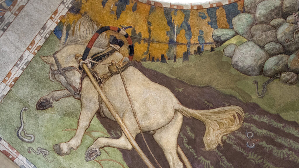 Horse about to burry