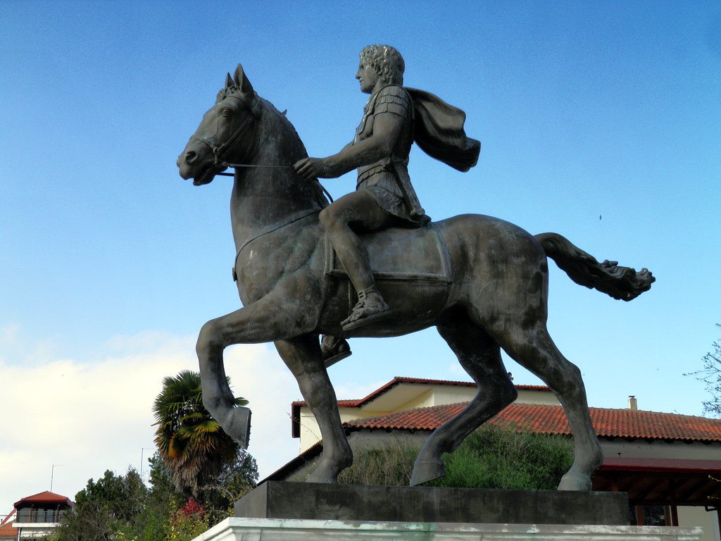 Statue of Alexander the Great riding Bucephalus and carrying a winged statue of Nike (square of Alexander the Great
