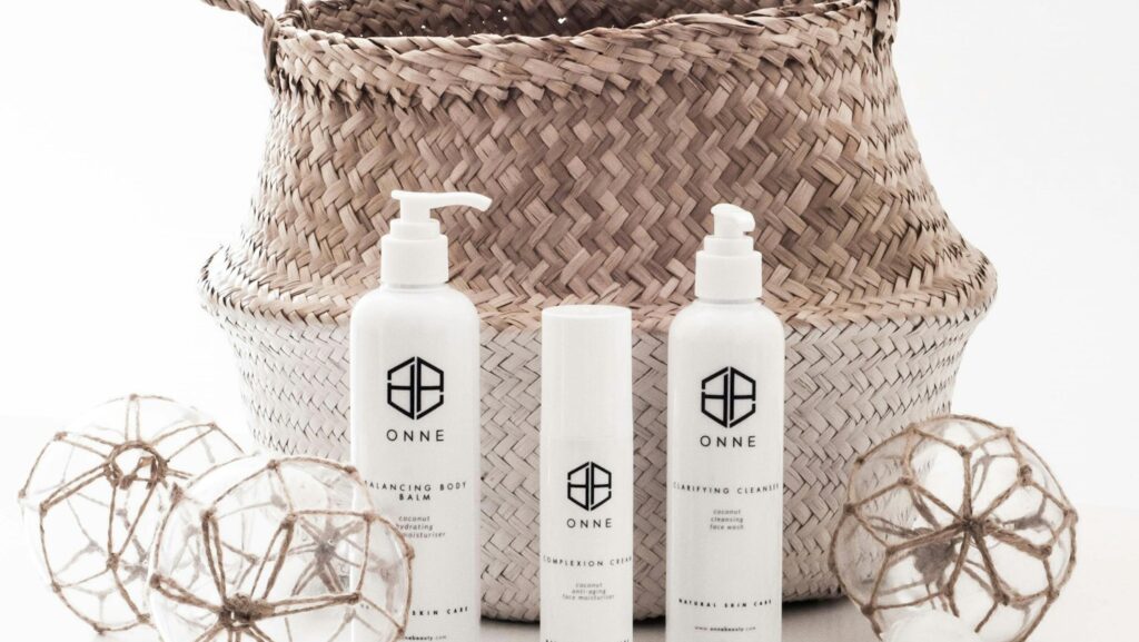 white Onne bottles and brown basket