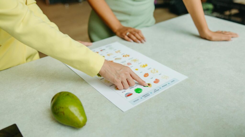 Two adults discussing diet plans