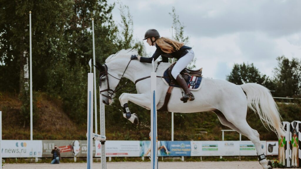 man riding white horse during daytime