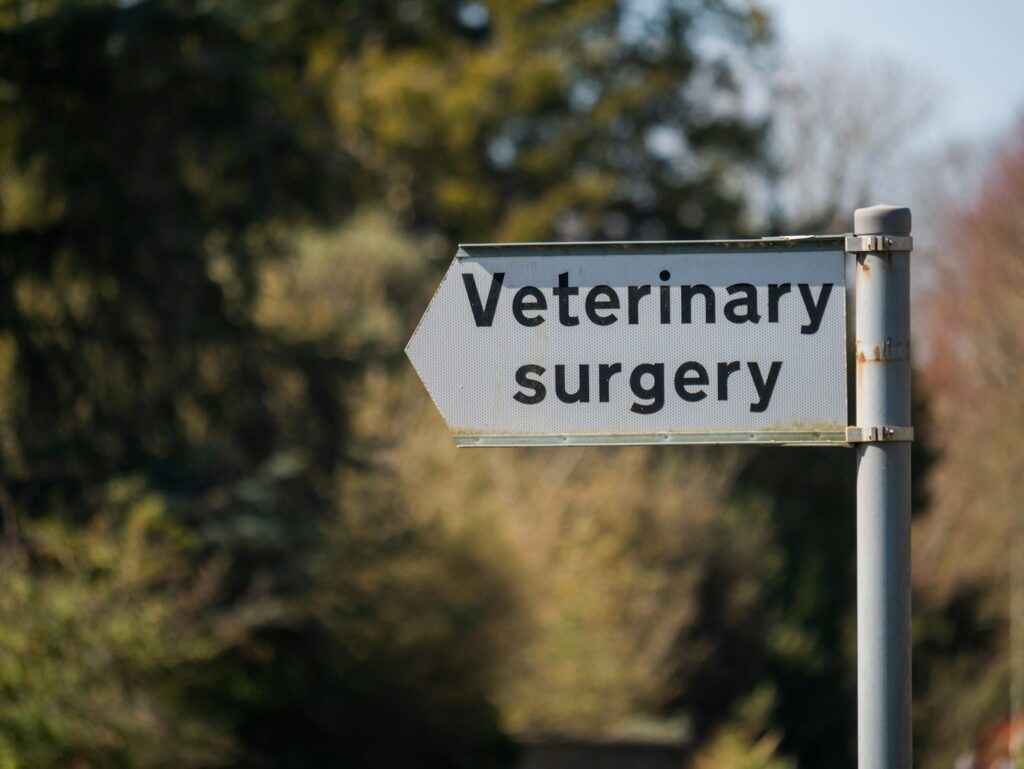 A sign that says veterinary surgery on it