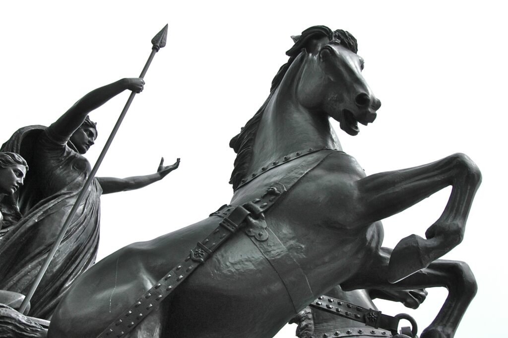 Statue of the Celtic queen who lead a violent uprising against the Romans