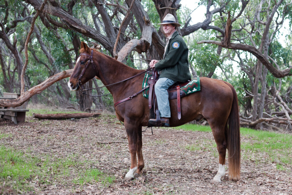 California State Park Ranger “Jeff” Jeffrey Sears and his 21-year old quarter horse named Peter