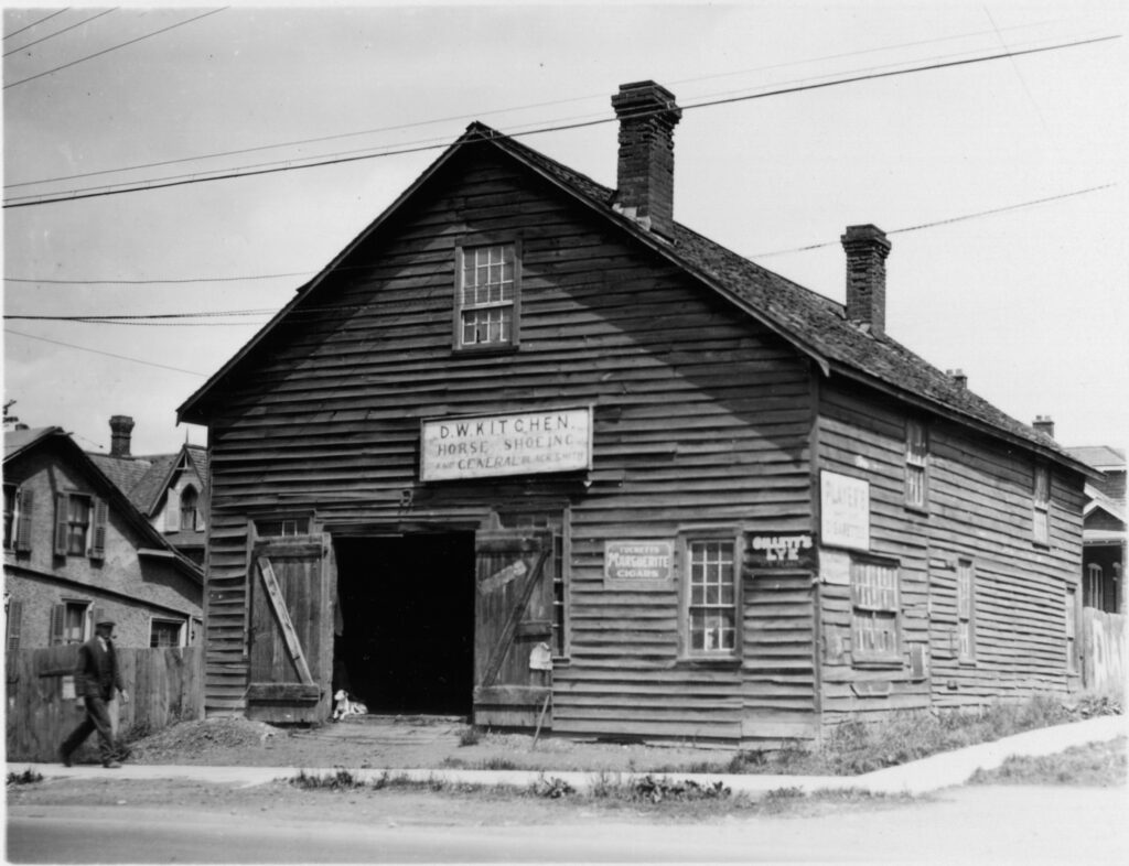 D. W. Kitchen's horse shoeing and general blacksmithing shop
