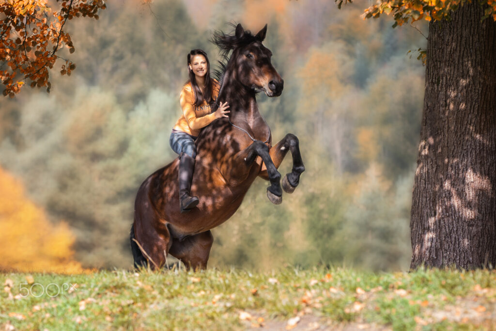 Riding bareback horse