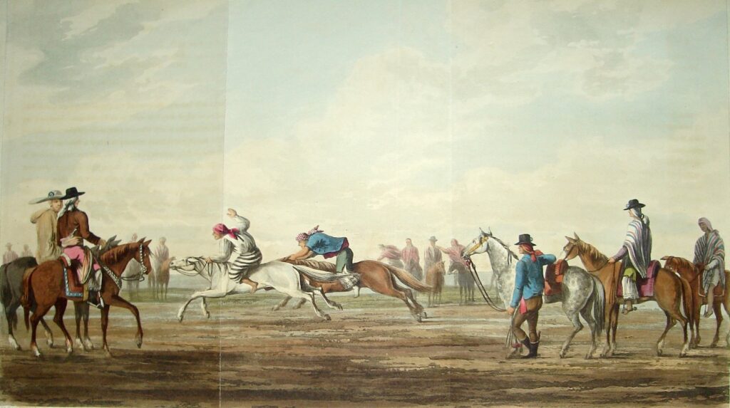 The Horse Race (desplegable) - Emeric Essex Vidal - Picturesque illustrations of Buenos Ayres and Monte Video (1820)