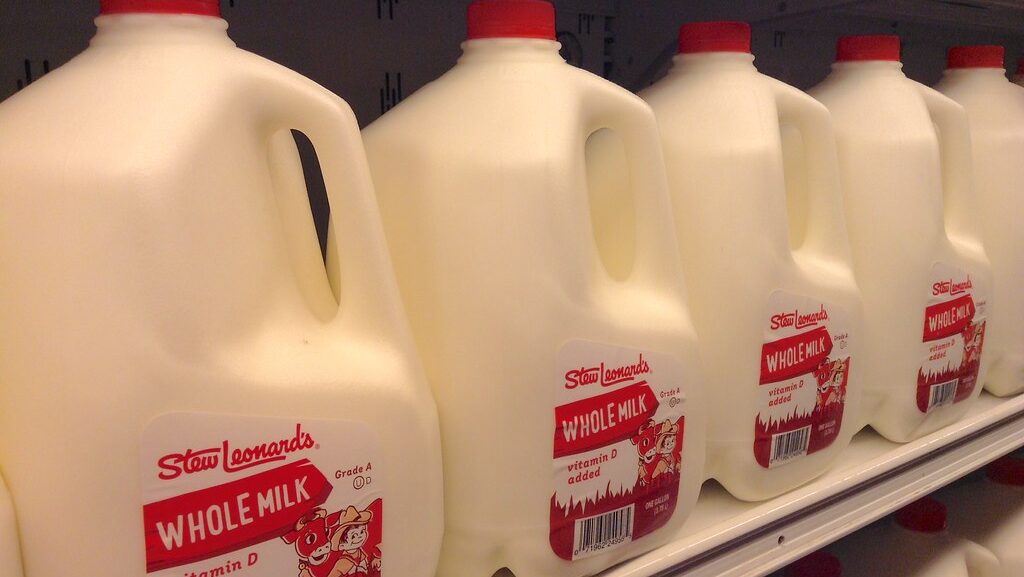 Bottles of whole milk