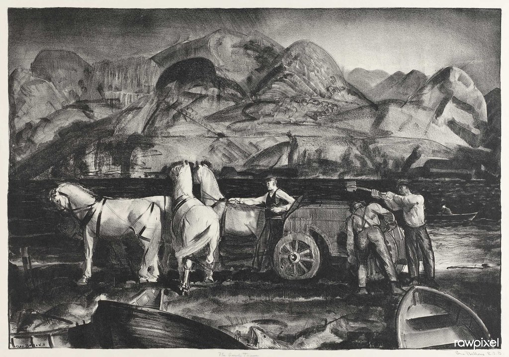 Illustration of working people with horse and carriage