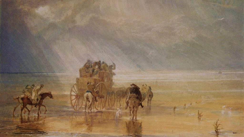 painting of brown carriage
