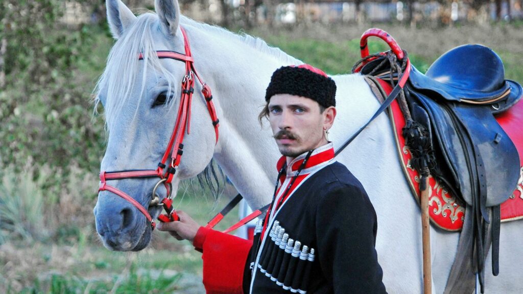 man in black jacket riding white horse during daytime