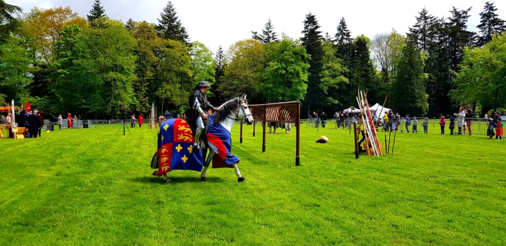 Man riding white horse in medieval festival