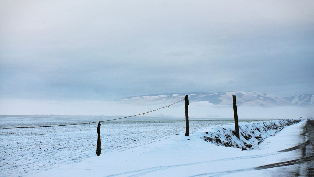 snow covered field under cloudy sky during daytime