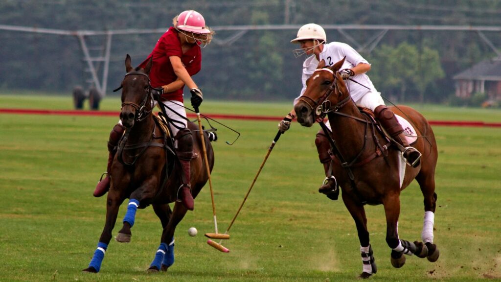 shallow focus photography of two men competing at the polo pony