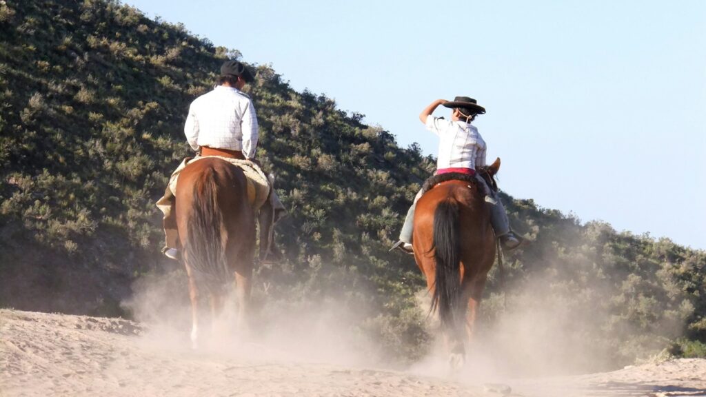 two man riding horses