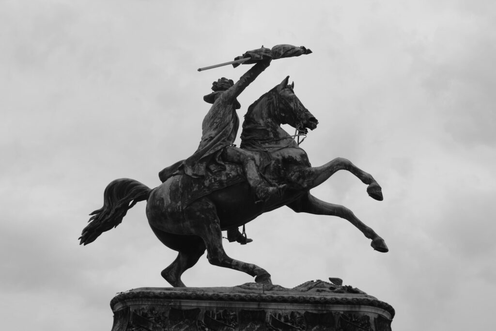 Bronze statue of an equestrian on a horse