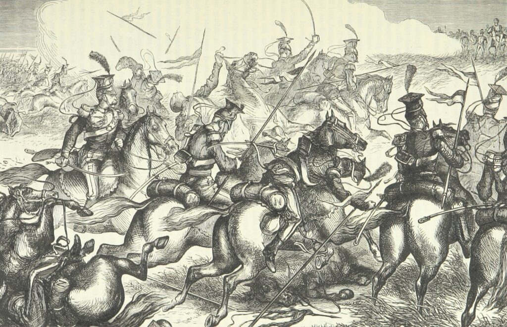 Sketch of horses in a battlefield
