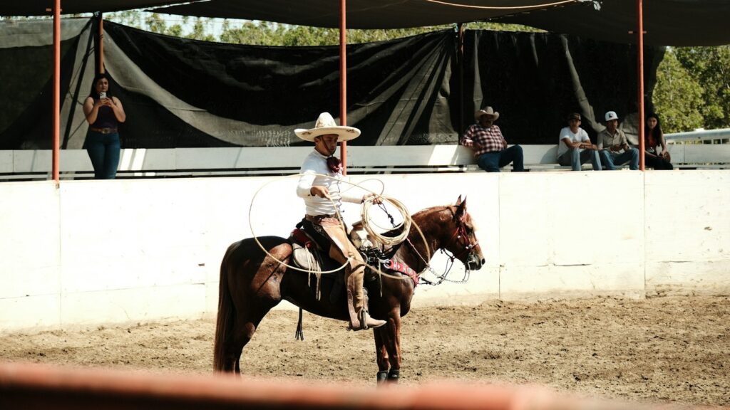 a man in a cowboy hat riding a horse