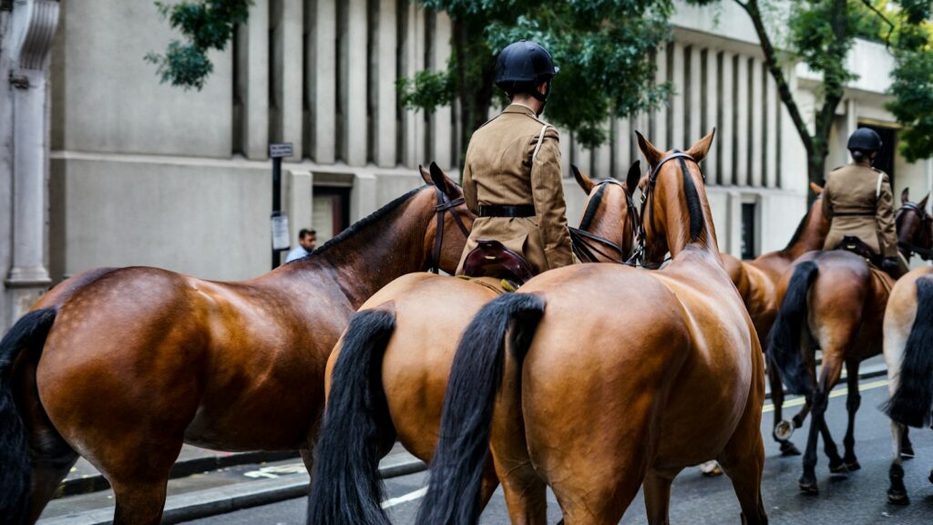 man in black and brown coat riding brown horse during daytime