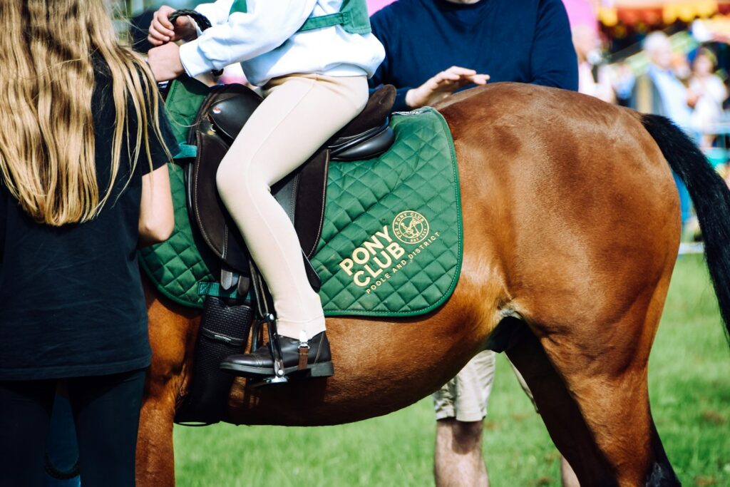 Woman in white shirt riding brown horse during daytime