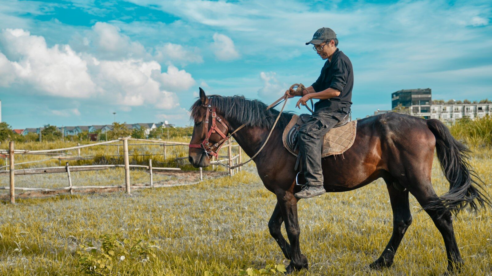 a man riding a horse