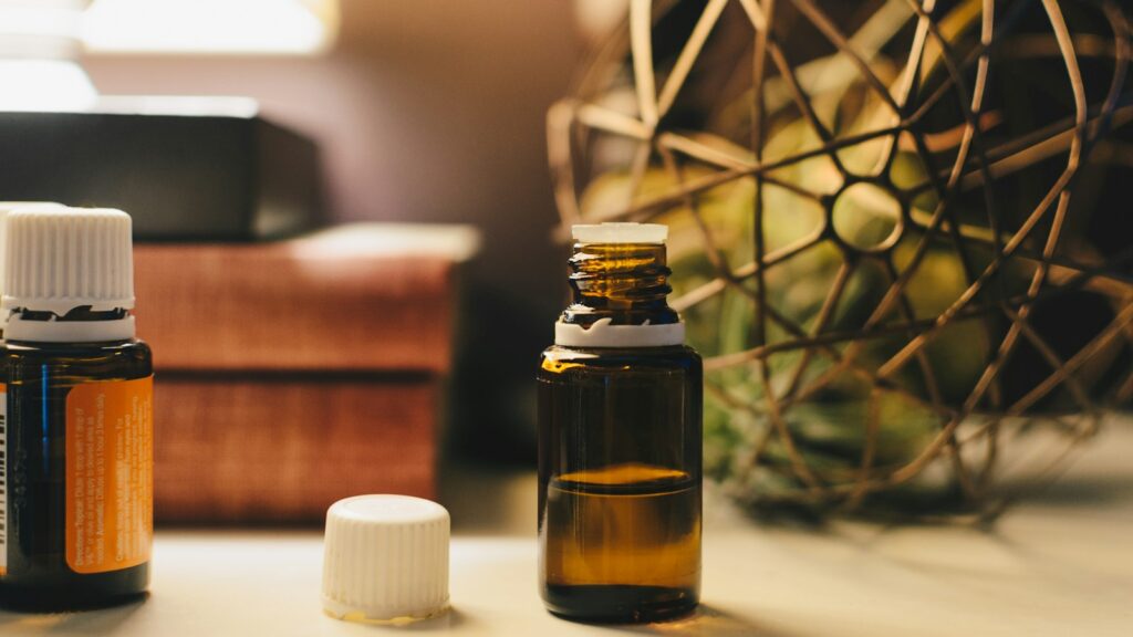 opened amber glass vial bottle