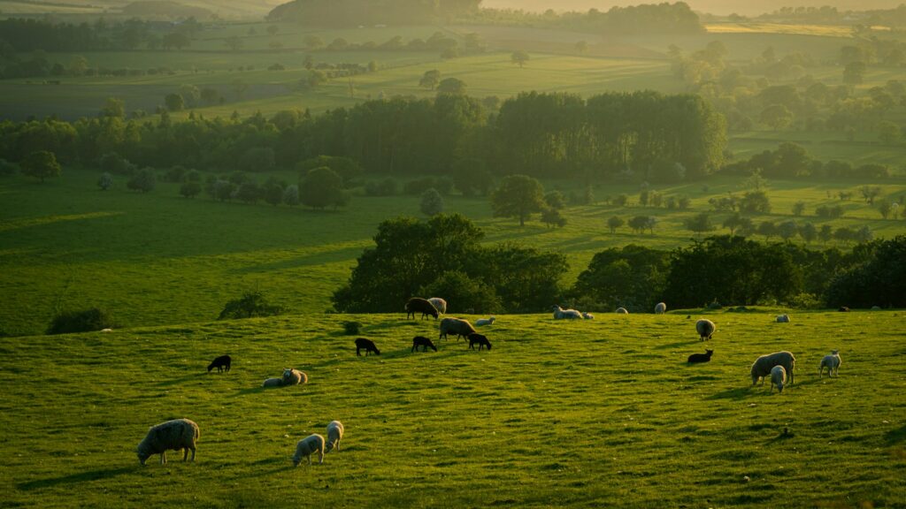 herd of sheep on green grass field during daytime