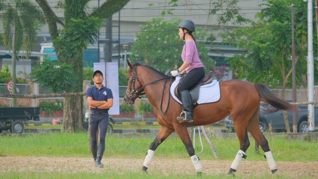 woman in blue jacket and blue denim jeans riding brown horse during daytime