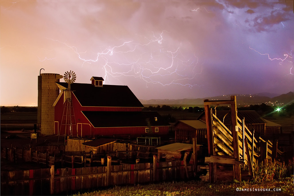 Red Barn On The Farm and Lightning Thunderstorm
