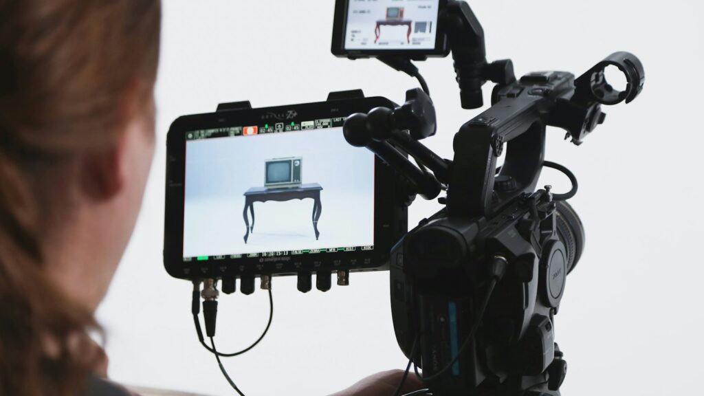 black video camera with video camera