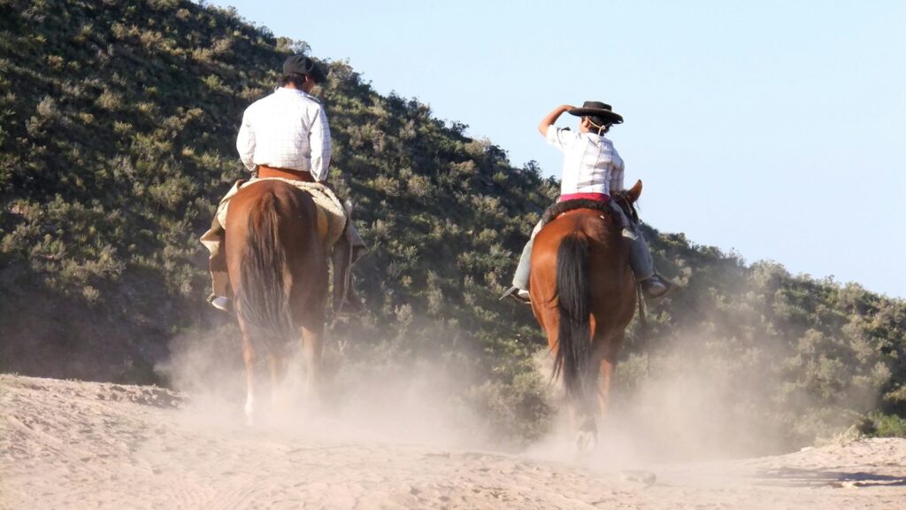 two man riding horses