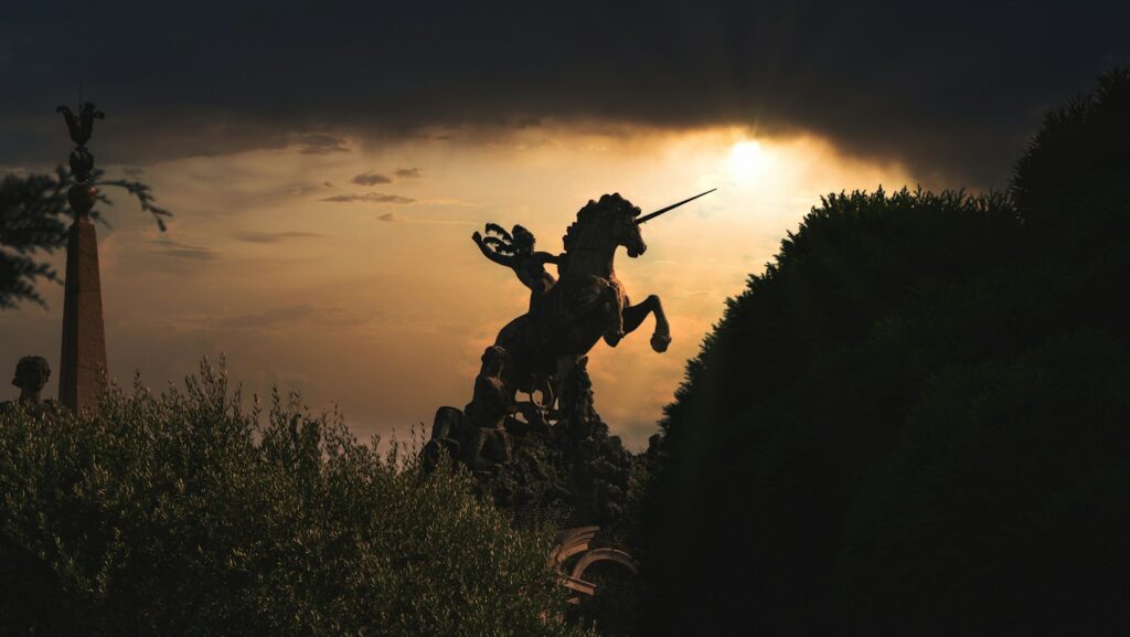 silhouette of man holding stick during sunset