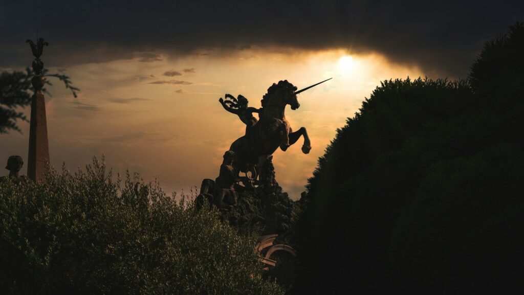 silhouette of man holding stick during sunset